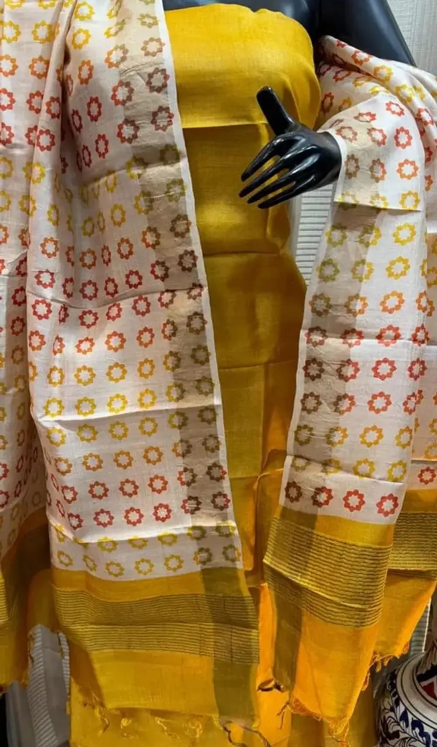 Elegant Pure Handloom Tussar Silk Dress Material – Top & Dupatta